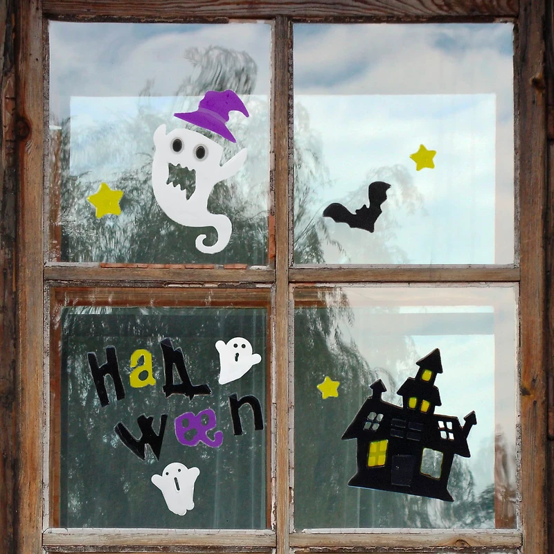 Purple & Black Haunted House Halloween Gel Window Clings