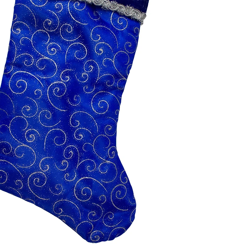 20.5" Blue & Silver Glitter Filigree Swirls Stocking