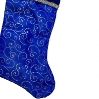 20.5" Blue & Silver Glitter Filigree Swirls Stocking