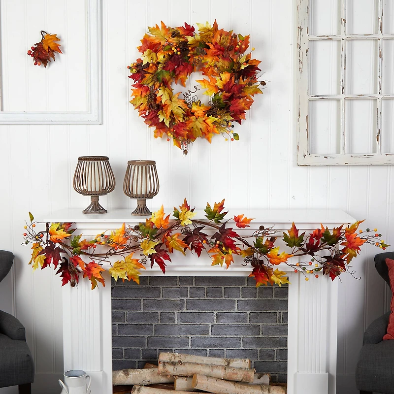 6ft. Autumn Maple Leaf & Berry Fall Garland