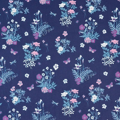 SINGER Floral Bouquets on Blue Cotton Fabric