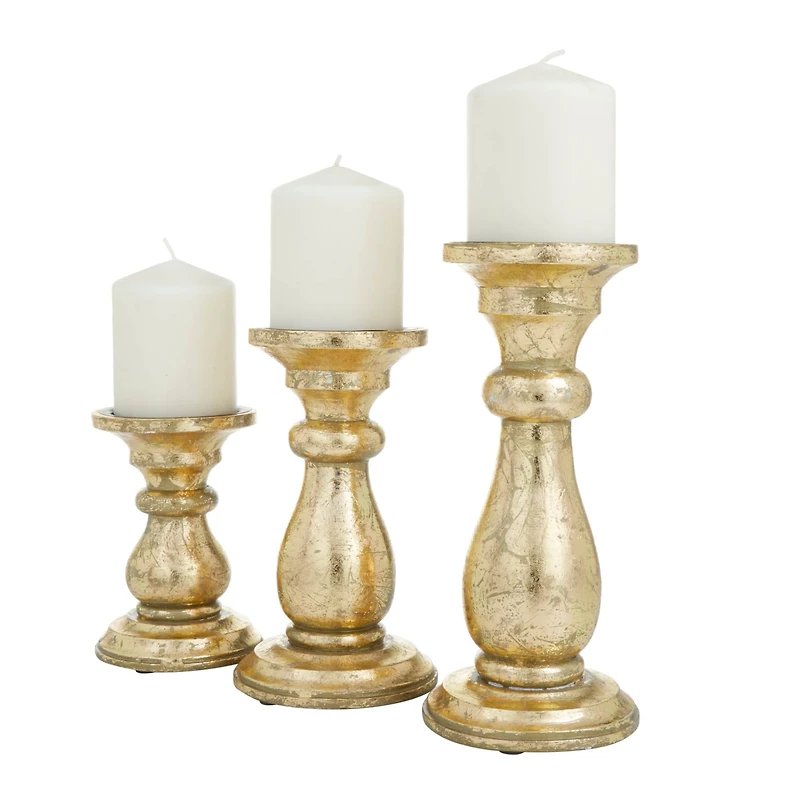 Gold Wood Traditional Candle holder 10",8",6