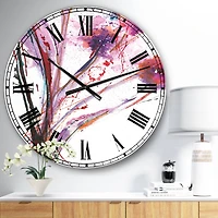 Designart 'Abstract Purple Handpainted Flowers Traditional Wall Clock
