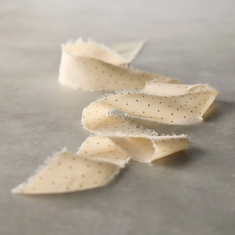 1.5" x 3yd. White Chiffon Gold Dot Ribbon with Fray Edge by Celebrate It® Classic