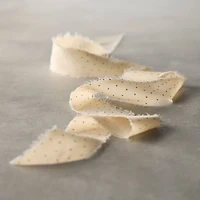 1.5" x 3yd. White Chiffon Gold Dot Ribbon with Fray Edge by Celebrate It® Classic