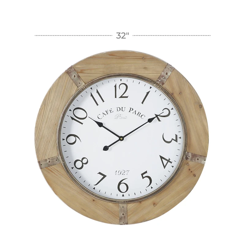 Brown Rustic Wood Wall Clock, 32" x 32"