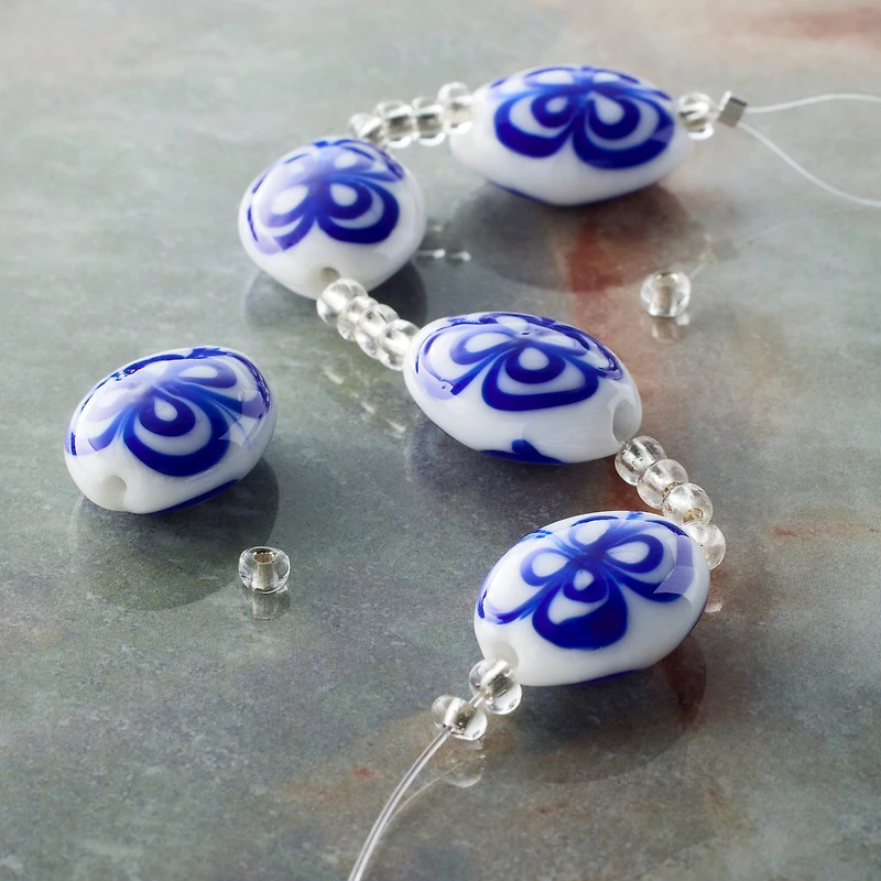 Blue Lampwork Glass Puffed Oval Beads by Bead Landing™