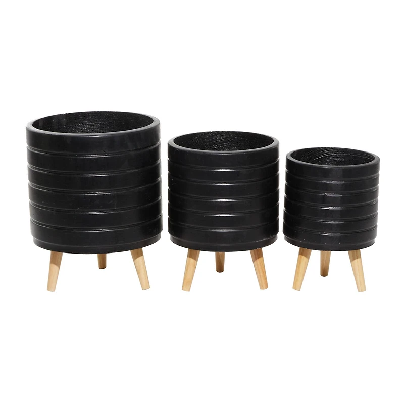 CosmoLiving by Cosmopolitan Set of 3 Black MgO Planter 18", 16", 15"