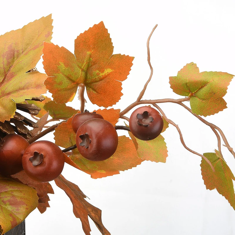 24" Maple Leaves Candleholder Centerpiece with Pomegranates