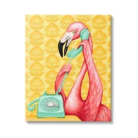 Stupell Industries Flamingo Calling Dial Telephone Groovy Flowers Canvas Wall Art