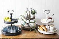 Hello Honey® 18.5" Distressed Cream Wood 2-Tier Tray