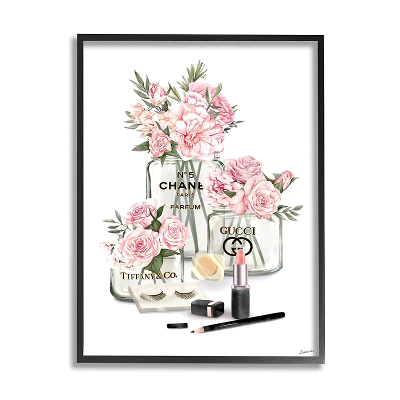 Stupell Industries Pink Rose Florals in Glam Fashion Jars Framed Wall Art