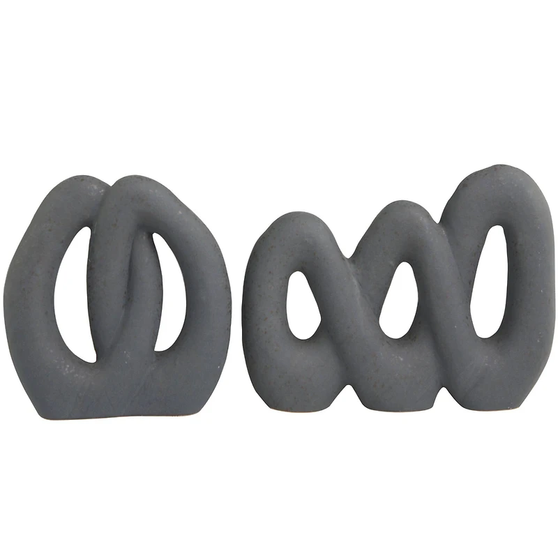 Black Interwoven Circles Ceramic Abstract Sculpture Set