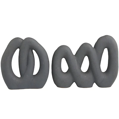 Black Interwoven Circles Ceramic Abstract Sculpture Set