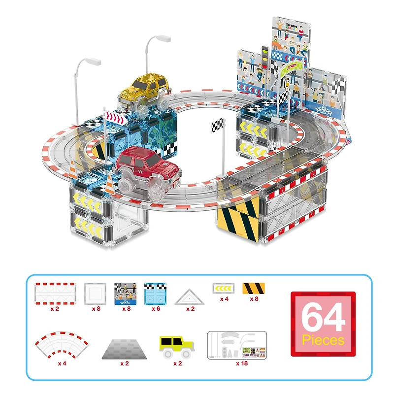 PicassoTiles® Magnetic Race Track Stadium Construction Set