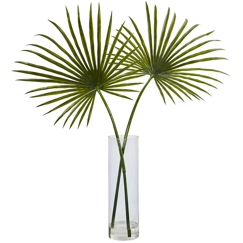 4ft. Green Fan Palm Arrangement in Glass Vase