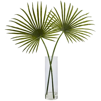 4ft. Green Fan Palm Arrangement in Glass Vase