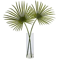 4ft. Green Fan Palm Arrangement in Glass Vase