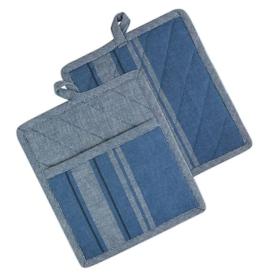 DII® Blue Chambray French Stripe Potholders, 2ct.