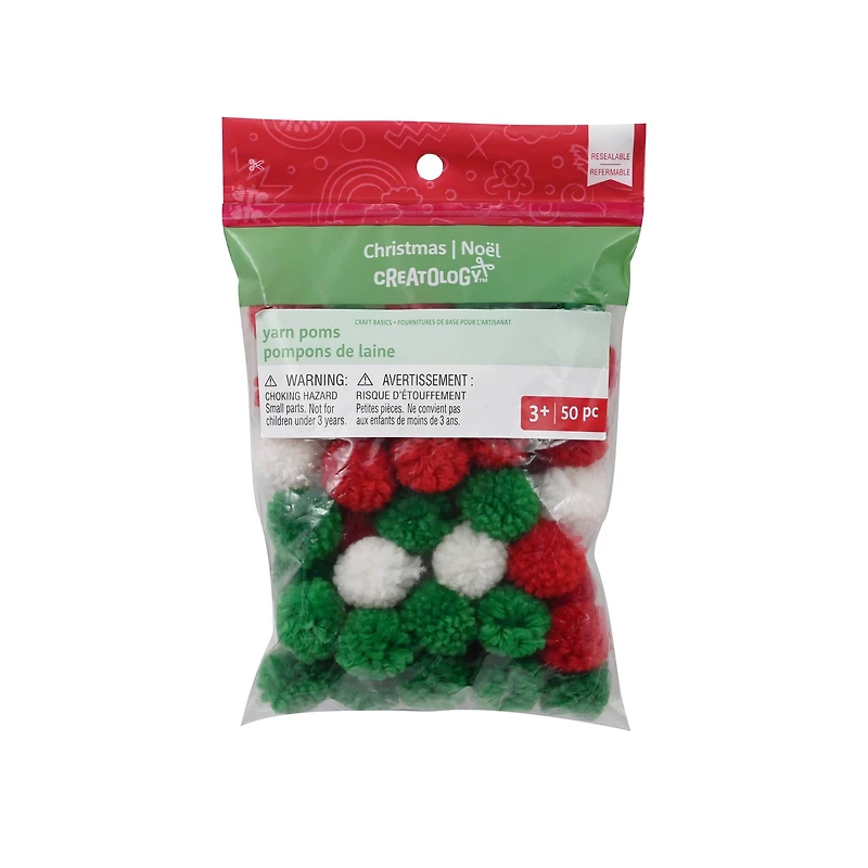 Red, White & Green Yarn Poms by Creatology™