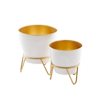 The Novogratz Set of 2 White Iron Modern Planter, 11" x 10" x 10"