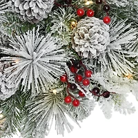 36" x 16" Pre-Lit Flocked Pine Mailbox Swag