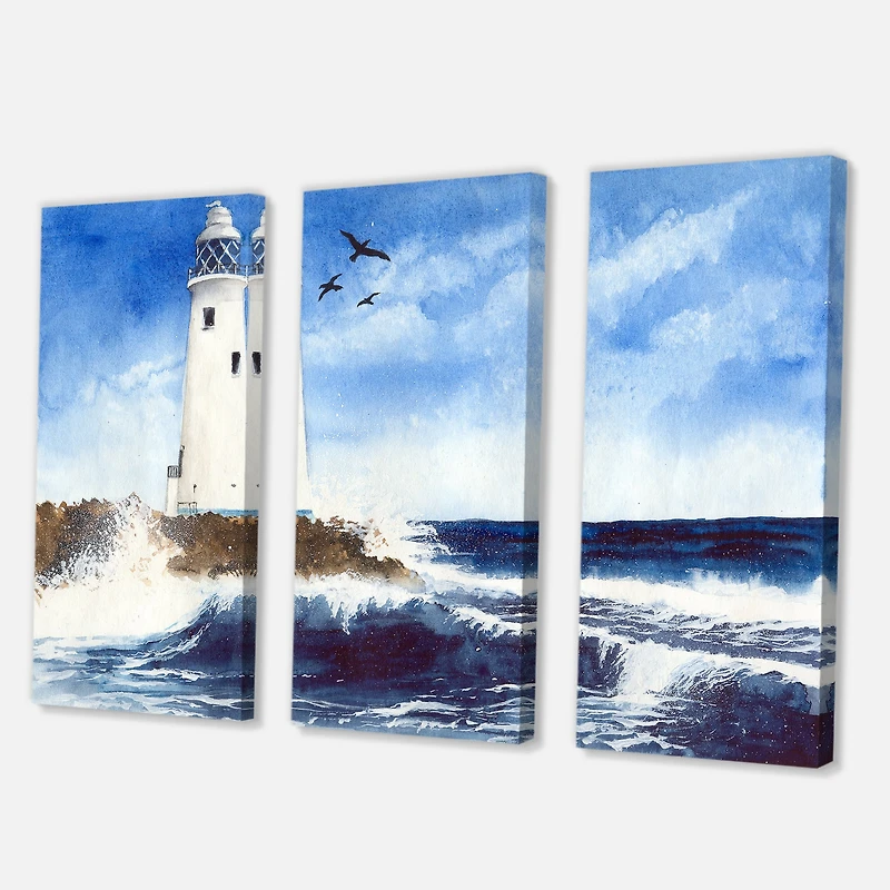 Designart - Lighthouse On The Rocky Island With Seagulls