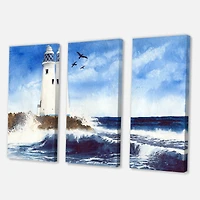 Designart - Lighthouse On The Rocky Island With Seagulls