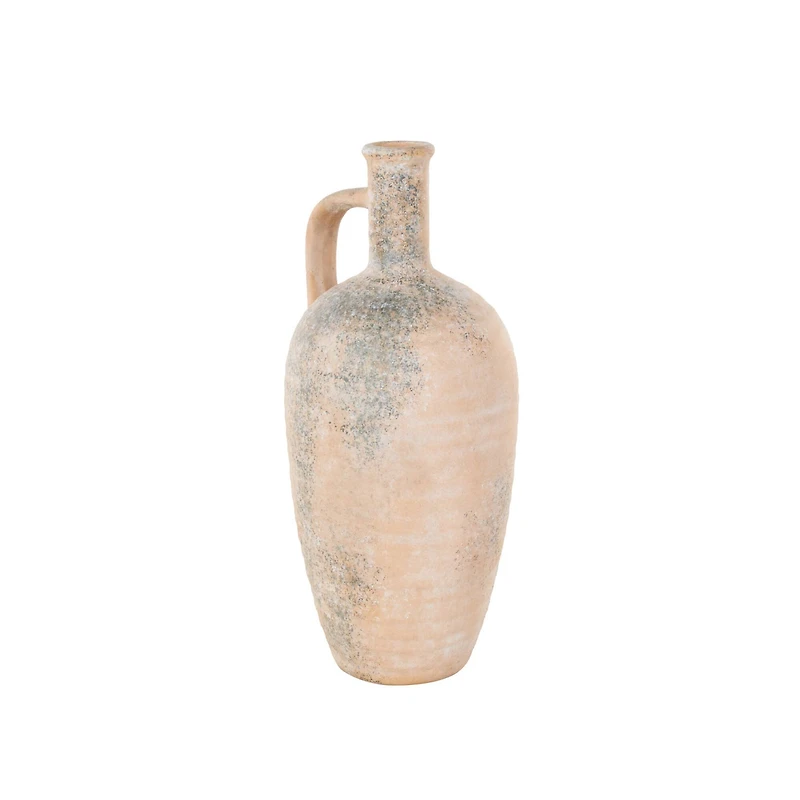 18" Beige Ceramic Antique Style Distressed Vase with Handles
