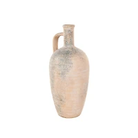 18" Beige Ceramic Antique Style Distressed Vase with Handles