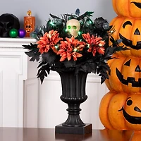 20" Boo-tiful Orange Dahlia LED Halloween Centerpiece in Black Urn