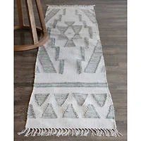 Hello Honey® Green & Cream Cotton & Wool Kilim Floor Runner, 8ft. x 2ft.