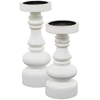 The Novogratz White Wood Turned Style Pillar Candle Holder Set