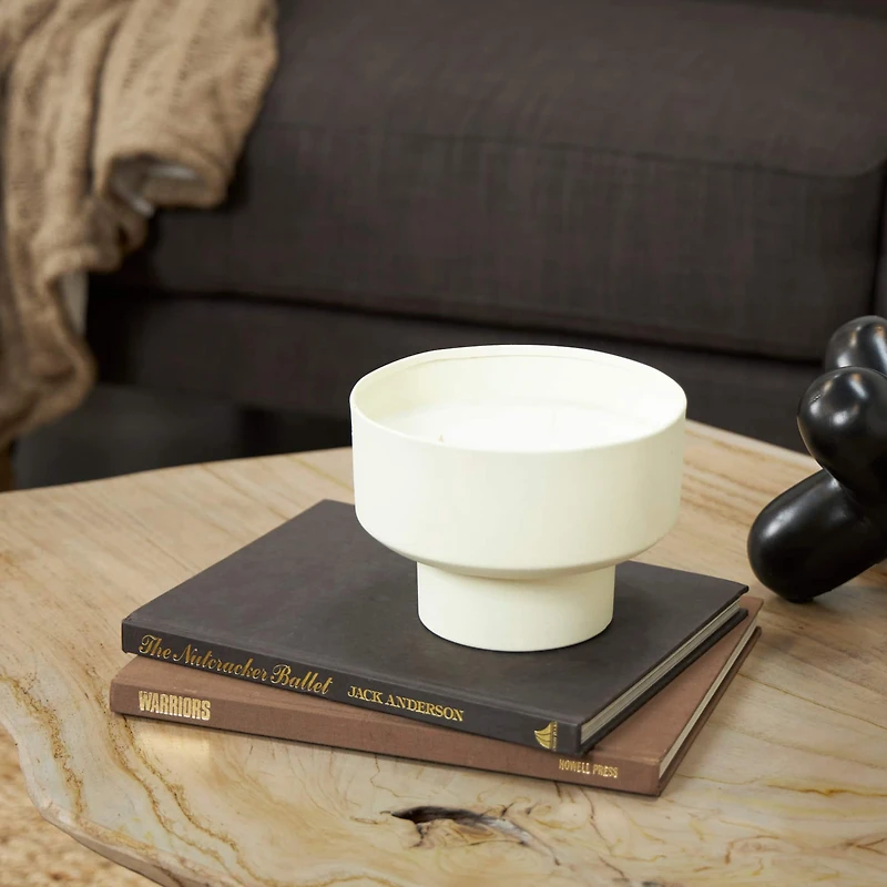 White Wax Cozy Cashmere Scented Candle with Elevated Matte White Container