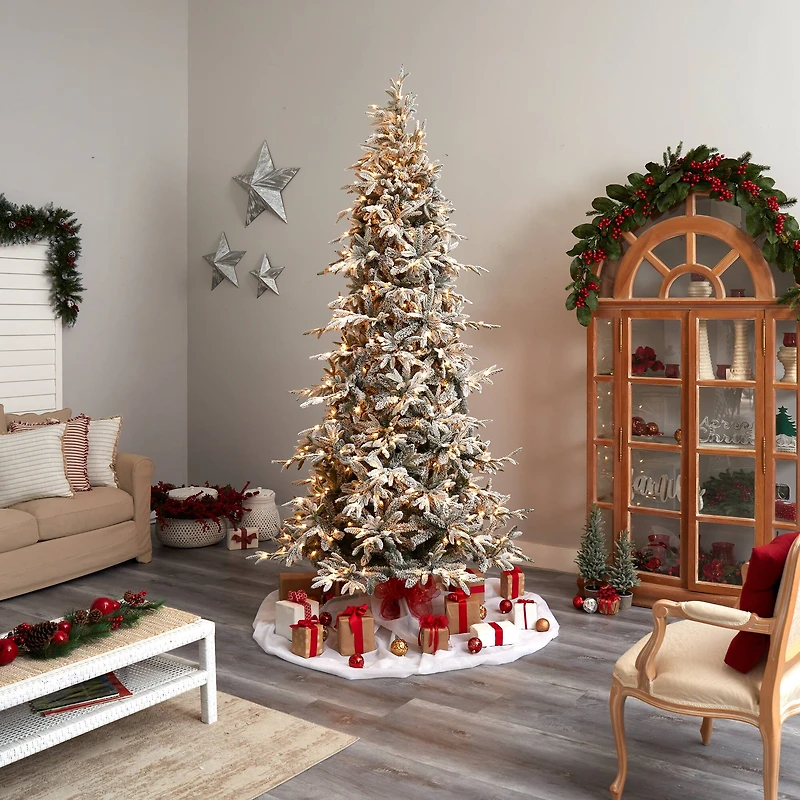 9.5ft. Pre-Lit Flocked Manchester Spruce Artificial Christmas Tree, 650 Lights