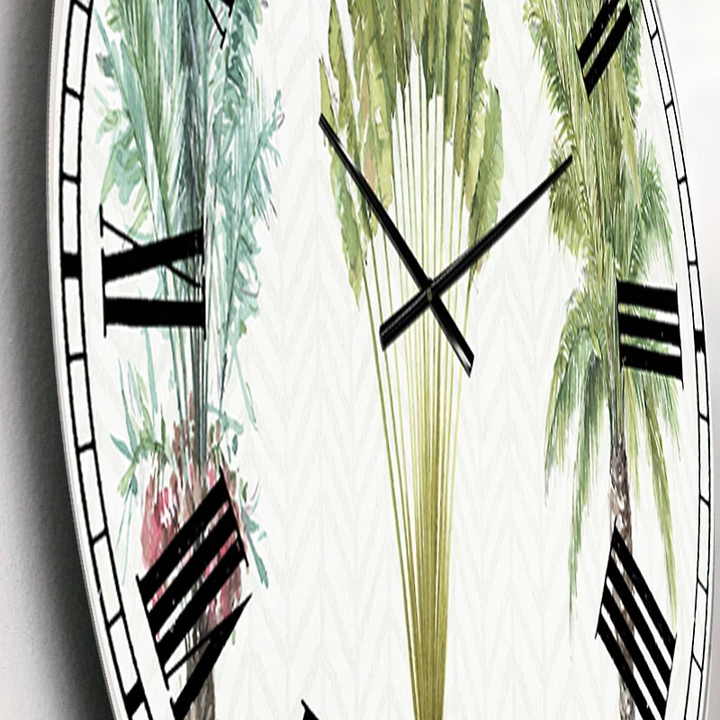Designart 'Mixed Botanical Greens Palms Ii Farmhouse Wall Clock