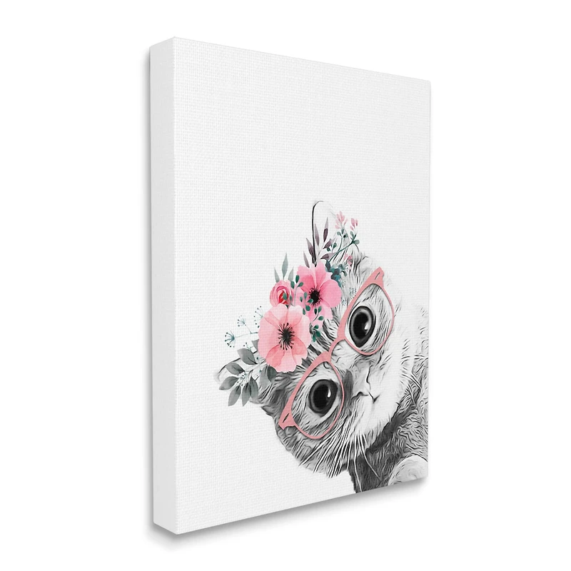 Stupell Industries Pink Flower Crown Cat with Glasses Canvas Wall Art