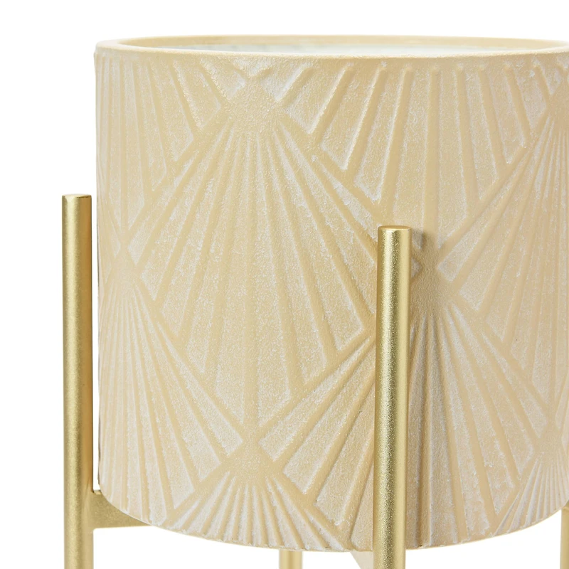 Hello Honey® Cream & Gold Boho Embossed Metal Planters with Stands Set