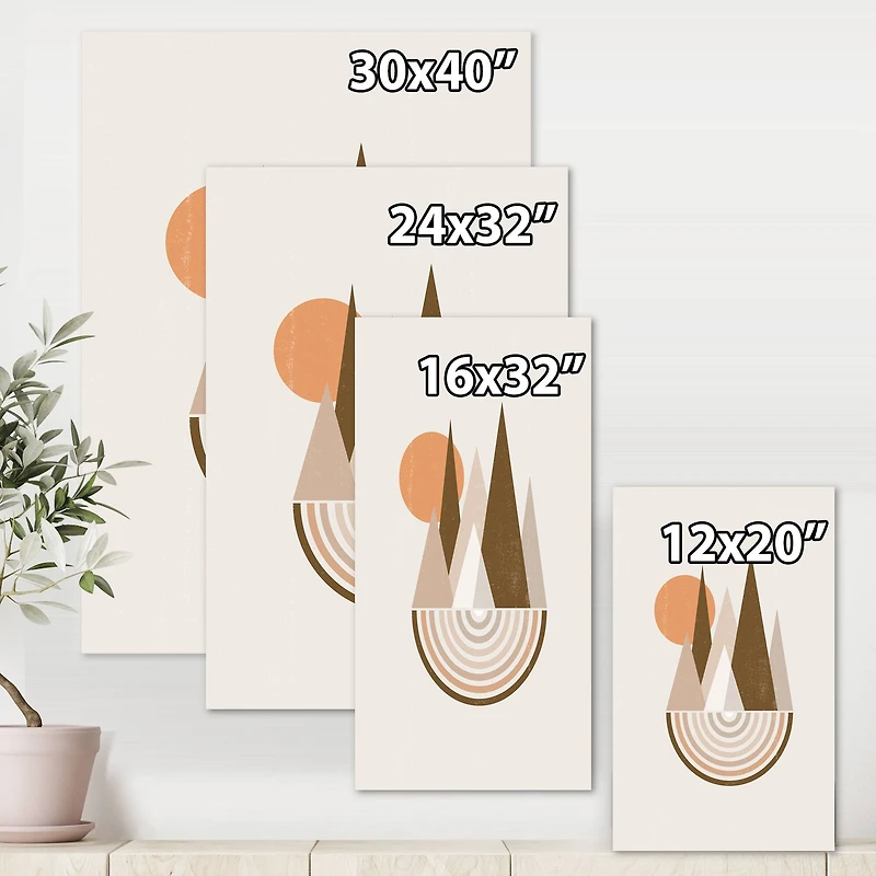 Designart - Minimalistic Mountain Landscape With Red Full moon