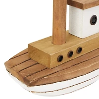 Brown & White Handmade Wood Boat Sculpture Set