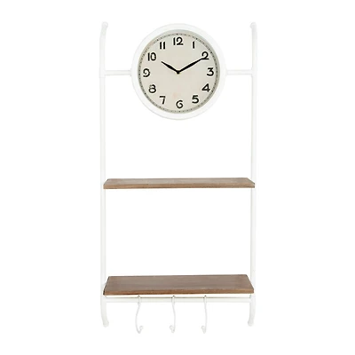 Hello Honey® White Wall Clock with 2 Shelves & 3 Hooks
