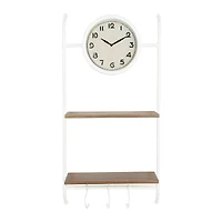 Hello Honey® White Wall Clock with 2 Shelves & 3 Hooks