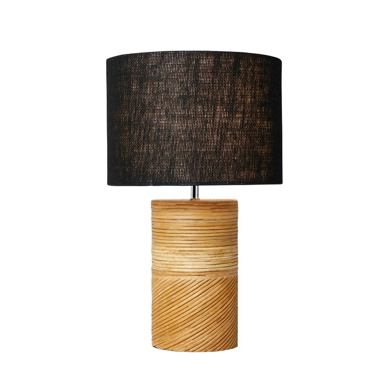 Hello Honey® 20.5" Natural and Black Modern Rattan and Wood Table Lamp with Black Jute Shade