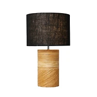 Hello Honey® 20.5" Natural and Black Modern Rattan and Wood Table Lamp with Black Jute Shade