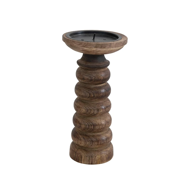 8" Hand-Carved Mango Wood Candle Holder