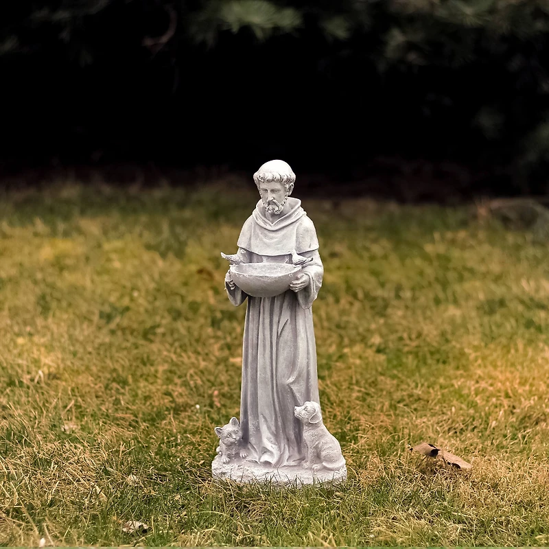 15.5" St. Francis Outdoor Bird Feeder Garden Statue