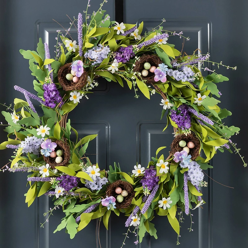 Glitzhome® 24" Easter Lavender & Bird Nest Wreath
