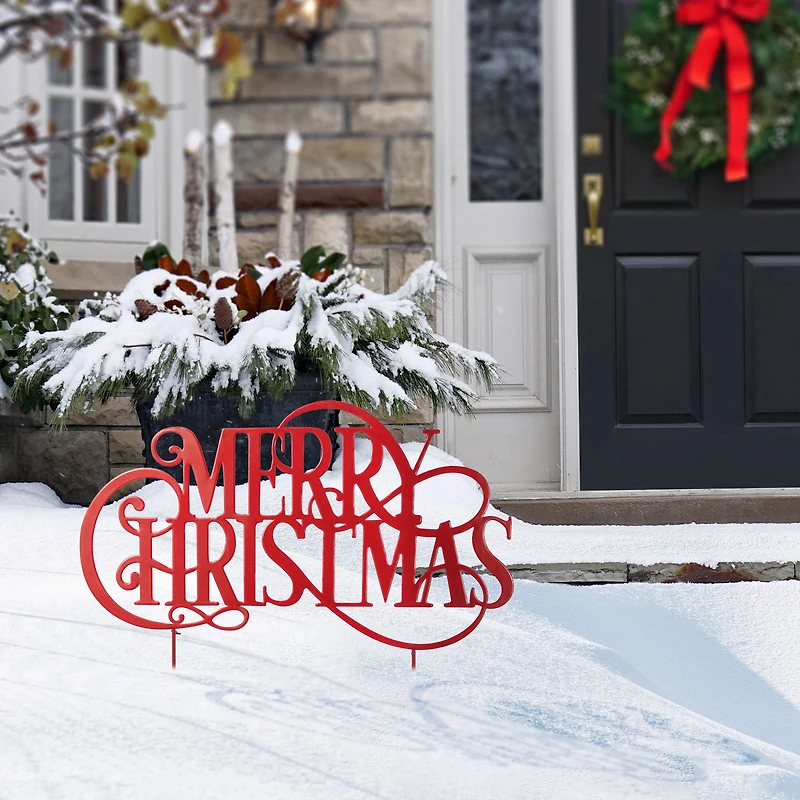 Glitzhome® 36" Oversized Metal Christmas "MERRY CHRISTMAS" Yard Stake