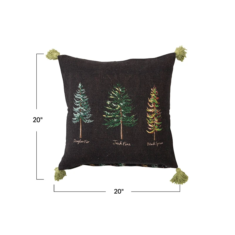 Hello Honey® 20" Evergreens Printed Two-Sided Viscose & Linen Pillow with Tassels