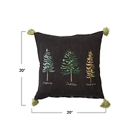Hello Honey® 20" Evergreens Printed Two-Sided Viscose & Linen Pillow with Tassels